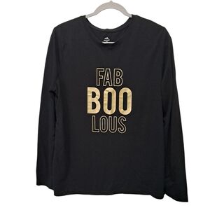 Celebrate Halloween Women's Black Sweater Size L/G Fabulous Gold Logo.
